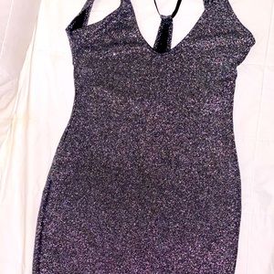 SUPER SEXI MINI DRESS OR LONG TANK. T-STRAP BACK. SILVER SPARKLE LYCRA MATERIAL